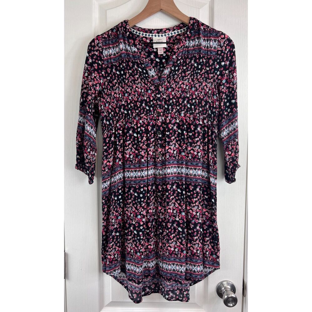 Knox Rose Women's Boho Floral Dress Black Pink Blue Rayon Size XS